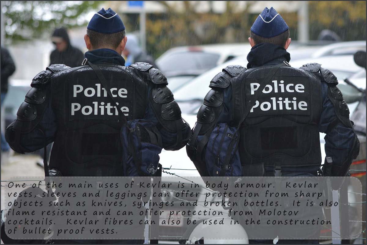 Police officiers wearing body armour made of Kevlar